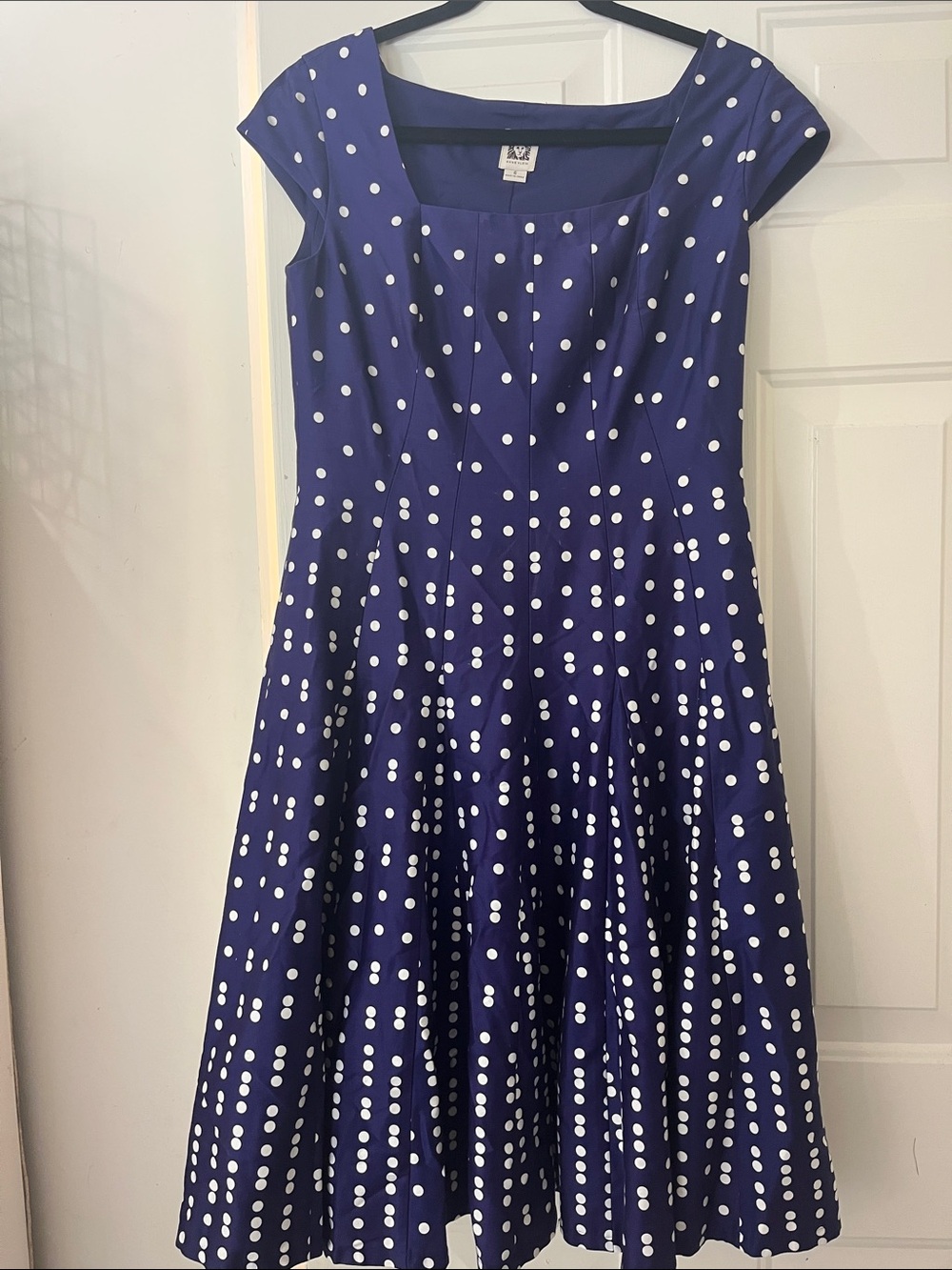 Anne Klein Royal Blue Polka Dot Fit-and-Flare Dress